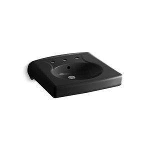 KOHLER Brenham Wall-Mount Commercial Bathroom Sink w/ Widespread Faucet Holes in Black