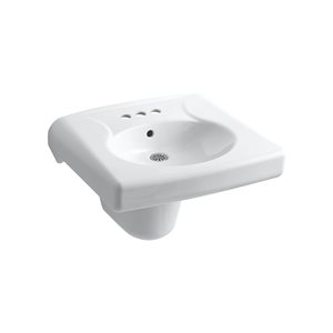 KOHLER Brenham Wall-Mount Commercial Bathroom Sink w/ 4-in Centreset Faucet Holes in White