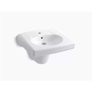 KOHLER Brenham Wall-Mount Commercial Bathroom Sink w/ Single Faucet Hole in White