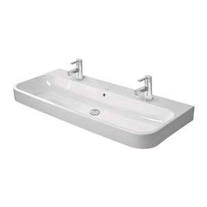 Duravit Happy D.2 Ceramic 47 1/4-in 2-Hole Bathroom Vanity Sink w/ Overflow in White