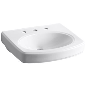 KOHLER Pinoir 22-in 3-Hole Oval Wall-Mount Bathroom Sink without Shroud in White