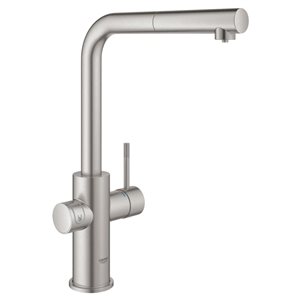 GROHE Blue 1-Handle Pull-Out Kitchen Faucet Single Spray w/ Chilled and Sparkling Water in SuperSteel Infinity