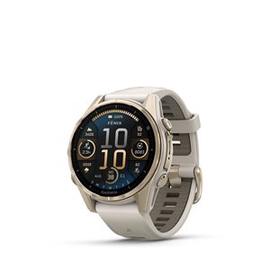 Garmin fēnix 8 Gold 43-mm AMOLED Sapphire Lens GPS Smartwatch w/ Grey and Beige Band
