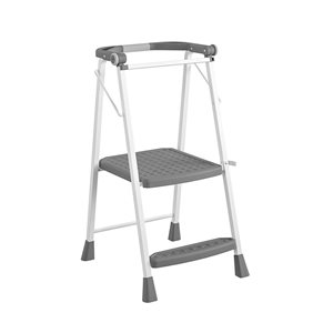 Cosco Kitchen Stepper 2-Step Steel/Resin Adult and Kids Folding Step Stool - White/Grey