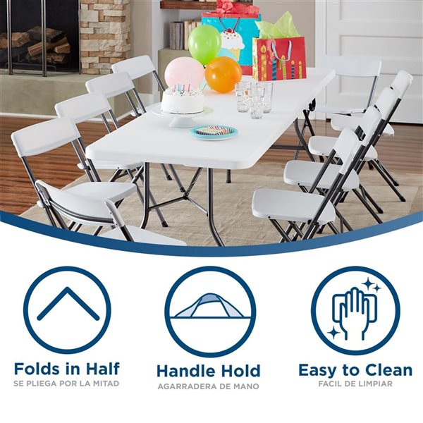 Cosco 8-ft L Black Blow-Moulded Resin Folding Banquet Table w/ Handle