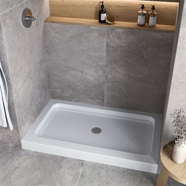Receveur De Douche ANZZI – 60x30 Pouces – Blanc Brillant – Évacuation Gauche – Acrylique