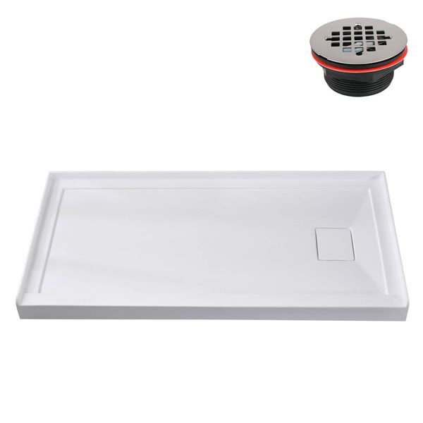 Streamline GB-526-108 48 in. x 32 in. Alcove Acrylic Shower Base in Glossy White w/ Right Drain, Drain Included