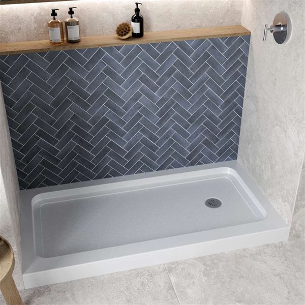 Streamline GB-512-52 60 in. x 30 in. Alcove Acrylic Shower Base in Glossy White w/ Right Drain, Drain Included