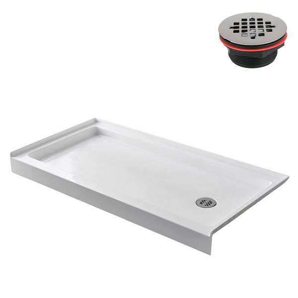 Streamline GB-512-52 60 in. x 30 in. Alcove Acrylic Shower Base in Glossy White w/ Right Drain, Drain Included