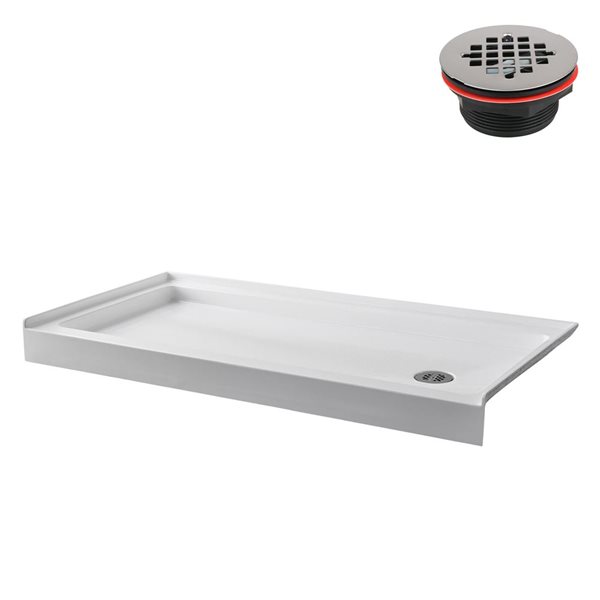 Streamline GB-512-52 60 in. x 30 in. Alcove Acrylic Shower Base in Glossy White w/ Right Drain, Drain Included