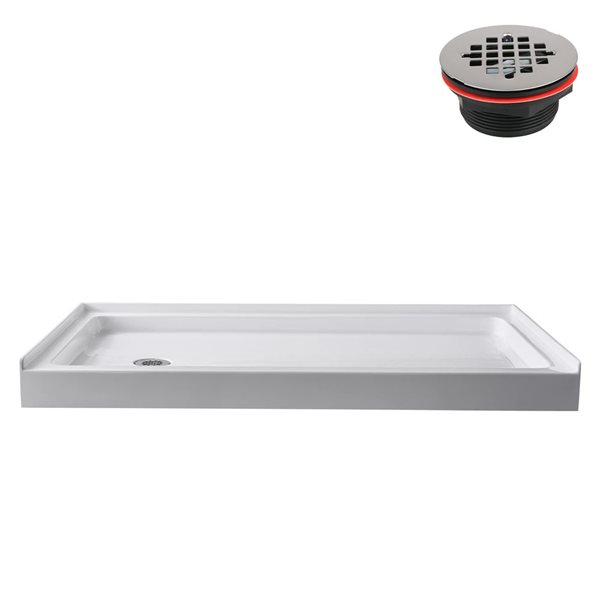 Streamline GB-518-76 60 in. x 36 in. Alcove Acrylic Shower Base in Glossy White w/ Left Drain, Drain Included