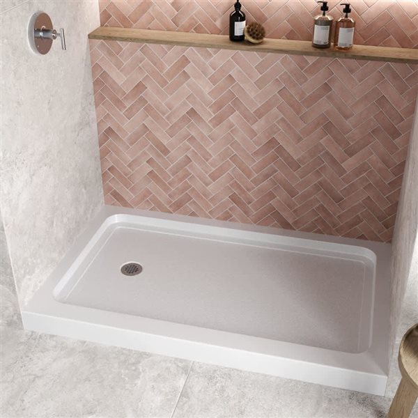 Streamline GB-518-76 60 in. x 36 in. Alcove Acrylic Shower Base in Glossy White w/ Left Drain, Drain Included