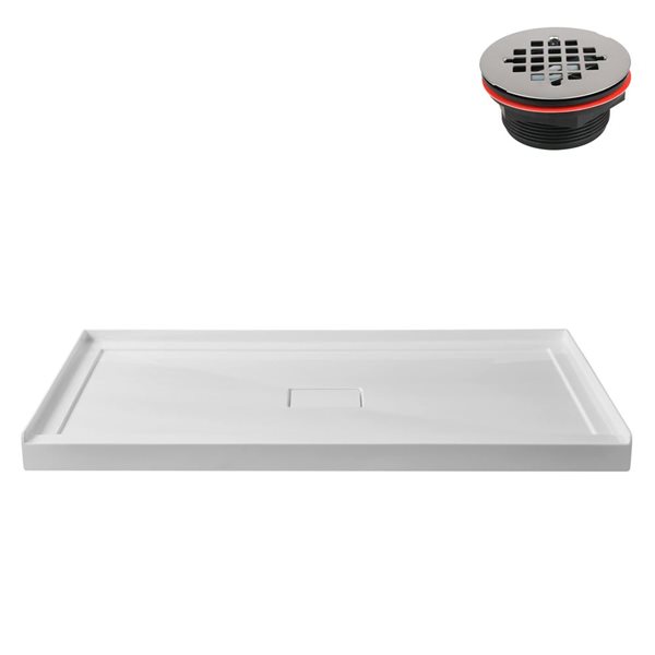 Streamline GB-536-148 60 in. x 36 in. Alcove Acrylic Shower Base in Glossy White w/ Center Drain, Drain Included
