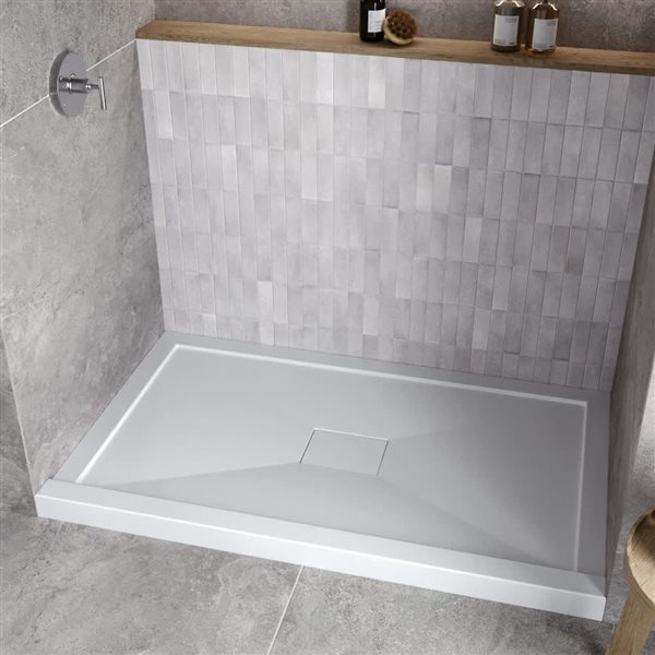 Streamline GB-536-148 60 in. x 36 in. Alcove Acrylic Shower Base in Glossy White w/ Center Drain, Drain Included