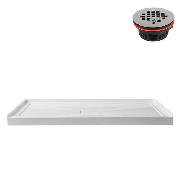 Streamline GB-536-148 60 in. x 36 in. Alcove Acrylic Shower Base in Glossy White w/ Center Drain, Drain Included