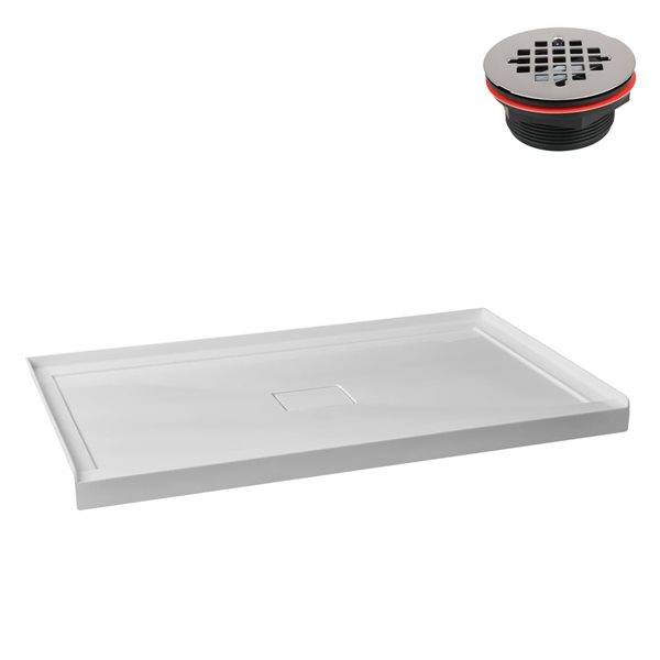 Streamline GB-536-148 60 in. x 36 in. Alcove Acrylic Shower Base in Glossy White w/ Center Drain, Drain Included