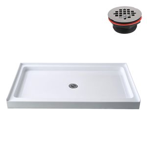 Streamline GB-520-84 60 in. x 36 in. Alcove Acrylic Shower Base in Glossy White w/ Center Drain, Drain Included