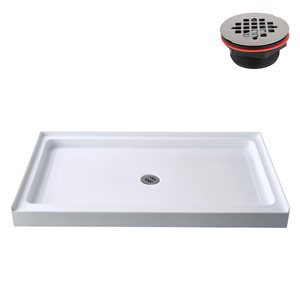 Streamline GB-516-68 60 in. x 32 in. Alcove Acrylic Shower Base in Glossy White w/ Center Drain, Drain Included