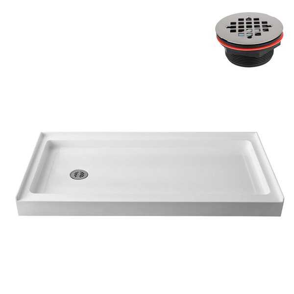 Streamline GB-511-48 60 in. x 30 in. Alcove Acrylic Shower Base in Glossy White w/ Left Drain, Drain Included