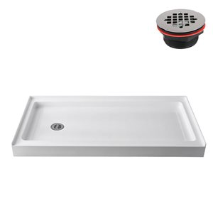 Streamline GB-511-48 60 in. x 30 in. Alcove Acrylic Shower Base in Glossy White w/ Left Drain, Drain Included