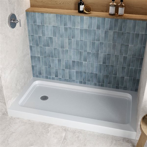 Streamline GB-511-48 60 in. x 30 in. Alcove Acrylic Shower Base in Glossy White w/ Left Drain, Drain Included