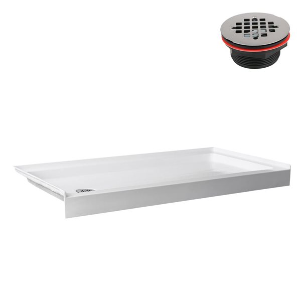 Streamline GB-511-48 60 in. x 30 in. Alcove Acrylic Shower Base in Glossy White w/ Left Drain, Drain Included