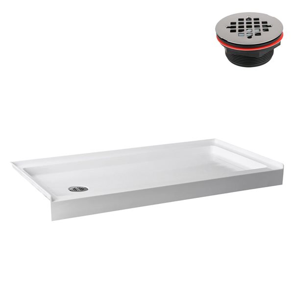 Streamline GB-511-48 60 in. x 30 in. Alcove Acrylic Shower Base in Glossy White w/ Left Drain, Drain Included