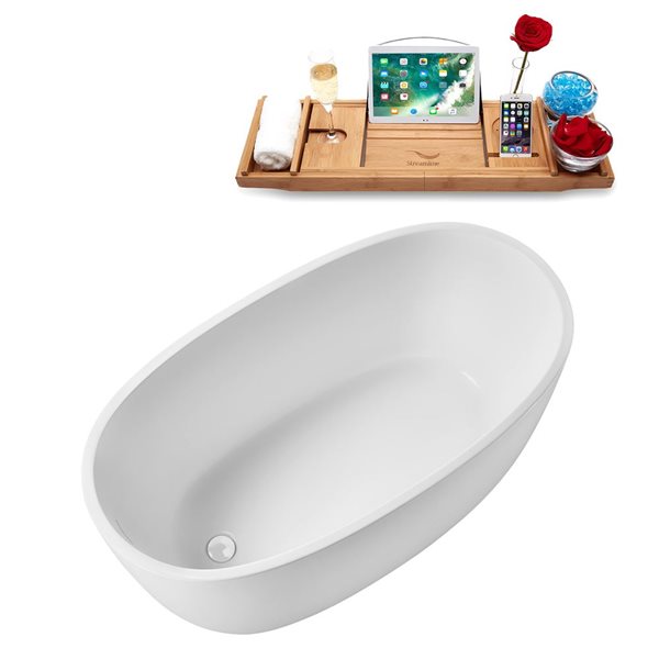 Streamline 51-in Glossy White Freestanding Reversible Bath and Tray w/ White Pop-Up Drain - 50-gal.