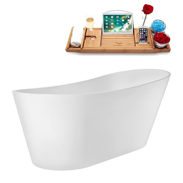 Streamline 67-in Glossy White Freestanding Reversible Bath and Tray w/ Polished Gold Pop-Up Drain - 82-gal.