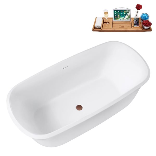 Streamline 59-in Glossy White Freestanding Bath and Tray w/ Matte Oil-Rubbed Bronze Centre Pop-Up Drain - 58-gal.