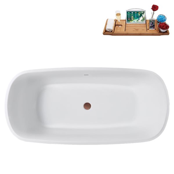 Streamline 59-in Glossy White Freestanding Bath and Tray w/ Matte Oil-Rubbed Bronze Centre Pop-Up Drain - 58-gal.