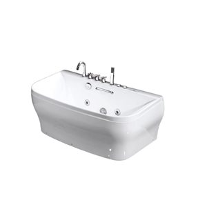 Baignoire jacuzzi autoportante rectangulaire Danna Bouticcelli 60 L. x 32 po l. en acrylique blanc avec drain central