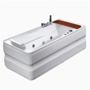 Baignoire jacuzzi autoportante rectangulaire Stella Bouticcelli 67 L. x 32 po l. en acrylique blanc avec drain à droite