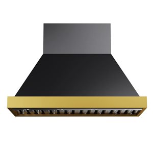 Kucht Pro-Style Wall Mount Range Hood 48-in 800 CFM in Titanium Stainless Steel with Gold Accents and Digital Controls