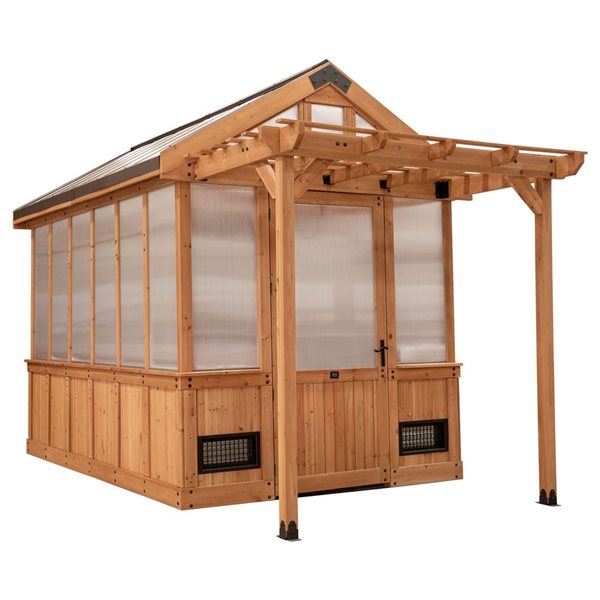 Backyard Discovery Bellerose 10 H x 15 L x 7-ft W Brown Cedar Frame and Polycarbonate Panels Greenhouse