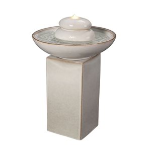 Hi-Line Gift Ltd. 29-in H Ivory Ceramic Fountain Statue w/ Submersible Pump and Warm White LED Lights