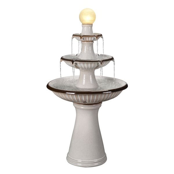 Hi-Line Gift Ltd. 45-in H Ivory Ceramic 3-Tier Fountain w/ Lights