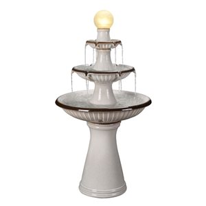 Hi-Line Gift Ltd. 45-in H Ivory Ceramic 3-Tier Fountain w/ Lights