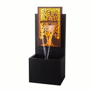 Hi-Line Gift Ltd. 41-in H Black and Rust Metal Square Tree Hollow Waterfall Fountain