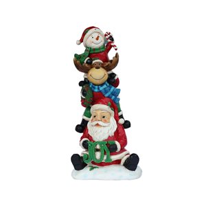 Hi-Line Gift Ltd. 27-in H Resin Battery Operated Stacked Snowman Elk Santa Christmas Decoration w/ LED Lights