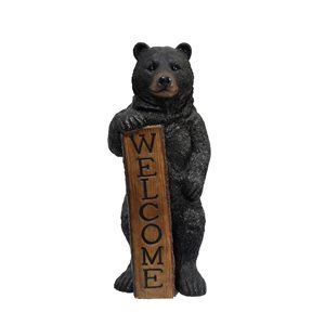 Hi-Line Gift Ltd. 30 H x 13-in W Black Standing Black Bear Statue w/ Heartwarming Welcome Sign