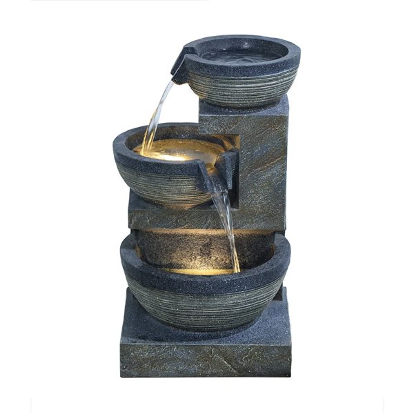 Hi-Line Gift Ltd. 24-in H Grey Resin Tiered Fountain w/ 12 Warm White LED Lights