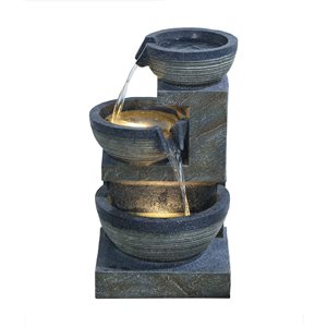 Hi-Line Gift Ltd. 24-in H Grey Resin Tiered Fountain w/ 12 Warm White LED Lights