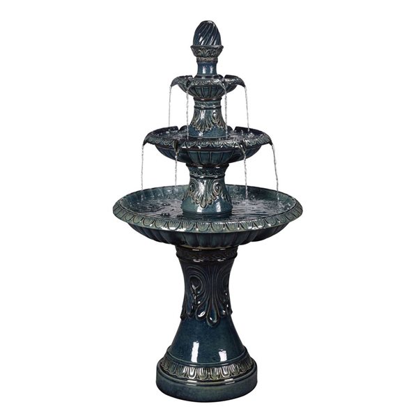 Hi-Line Gift Ltd. 47-in H Blue Ceramic 3-Tier Fountain