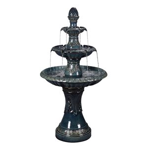 Hi-Line Gift Ltd. 47-in H Blue Ceramic 3-Tier Fountain