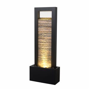 Hi-Line Gift Ltd. 48-in H Black and White Zen Metal Wall Fountain w/ Stone Brick Accent