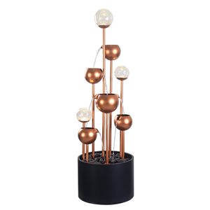 Hi-Line Gift Ltd. 47-in H Gold and Black Metal Tiered Fountain w/ Glass Ball Accent and Warm White LED Lights