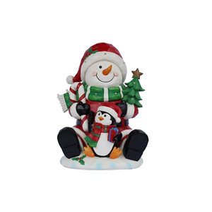 Hi-Line Gift Ltd. 13.5-in H Resin Battery Operated Snowman Penguin Christmas Decoration w/ LED Lights