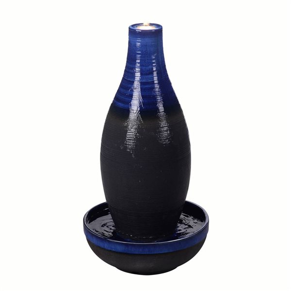 Hi-Line Gift Ltd. 30-in H Blue Ceramic Fountain Statue w/ LED Lights