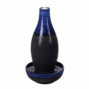 Hi-Line Gift Ltd. 30-in H Blue Ceramic Fountain Statue w/ LED Lights
